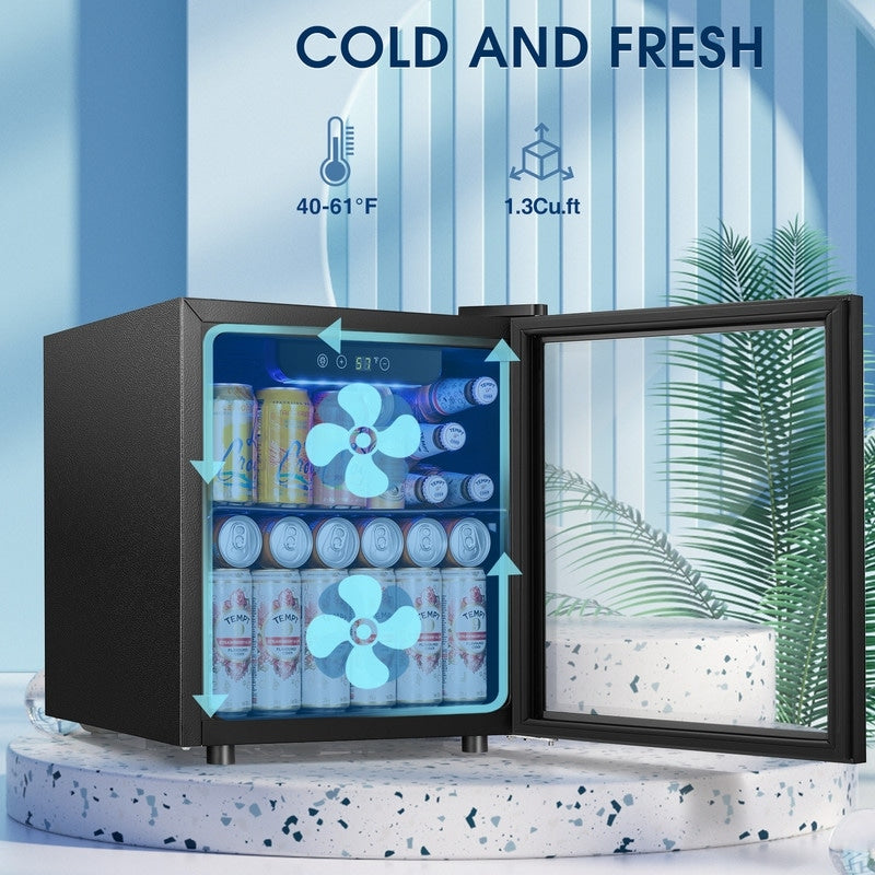 1.3cu.ft Beverage Refrigerator Cooler - 48 Can 12 Bottle Mini Fridge Glass Door, Electronic Touch Control