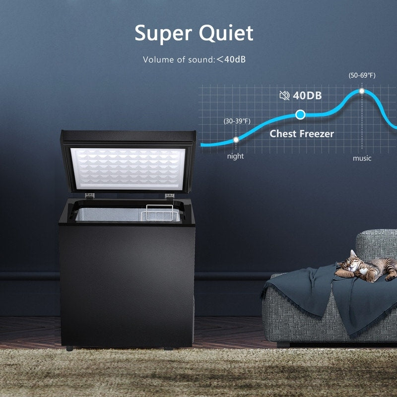 1.8 Cu.Ft Chest Freezer with Removable Basket, Bottom Drain, 7-Level Thermostat, Freestanding Design for Home and Apartment