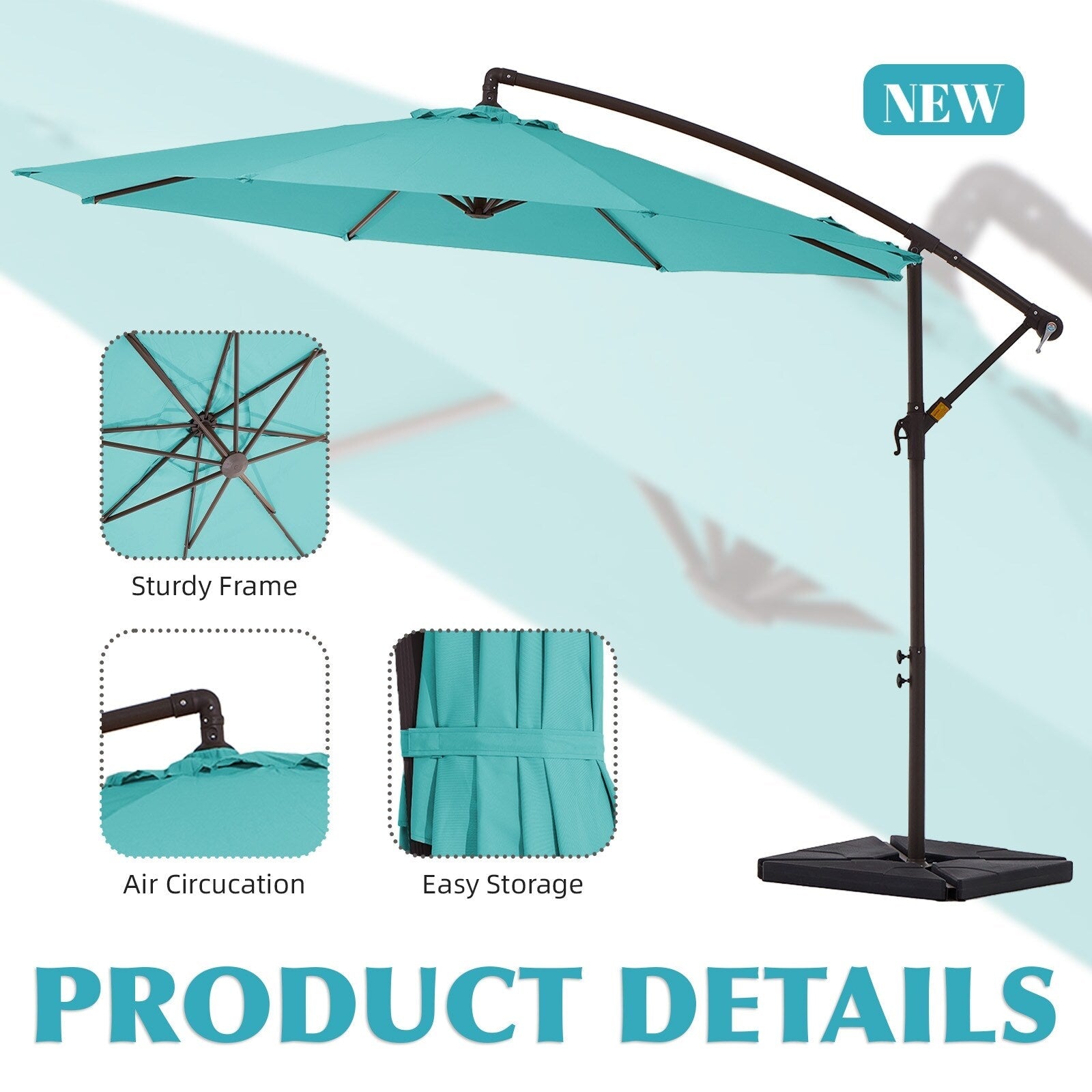 10 ft Steel Crank-lift Cantilever Umbrella With Weighted Base