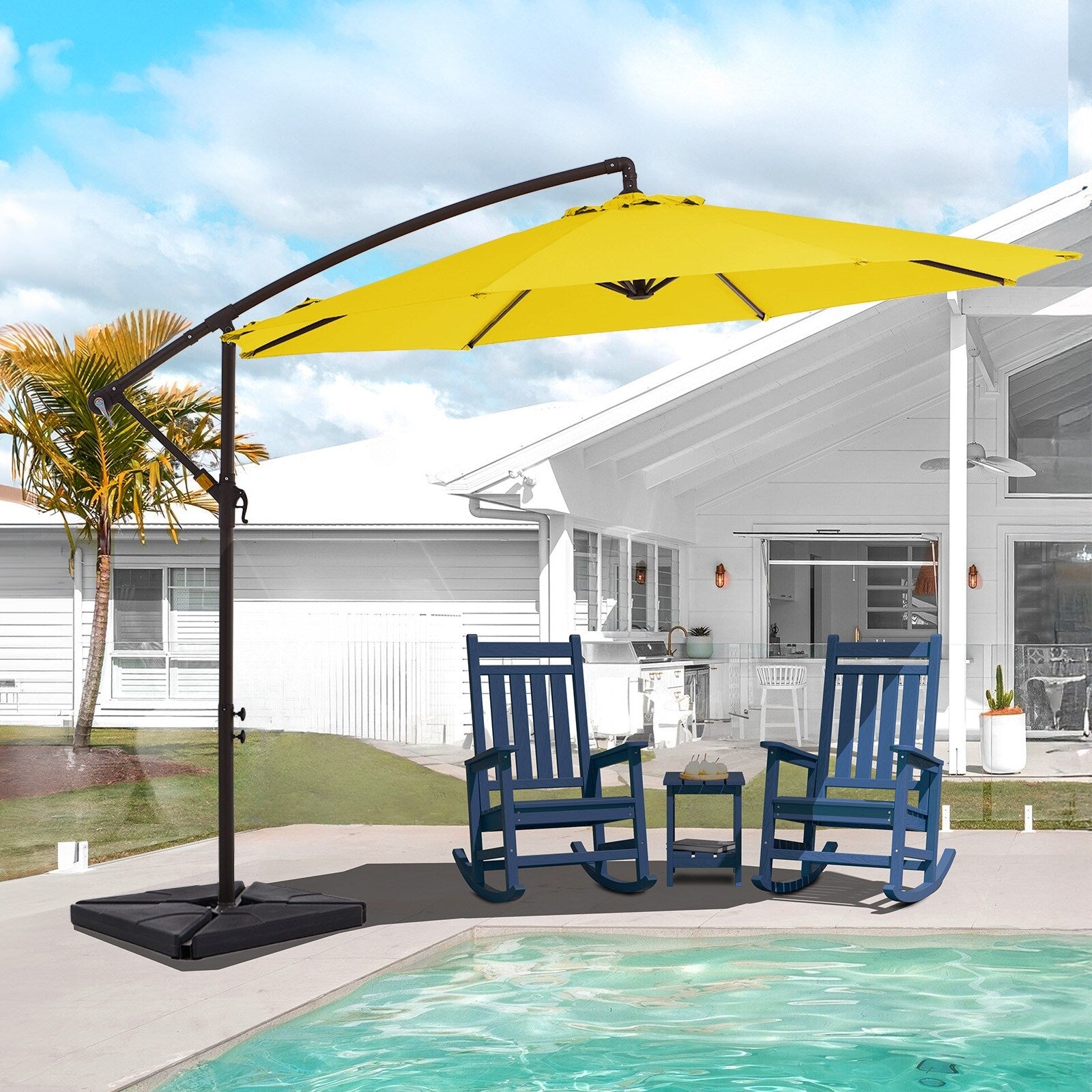 10 ft Steel Crank-lift Cantilever Umbrella With Weighted Base