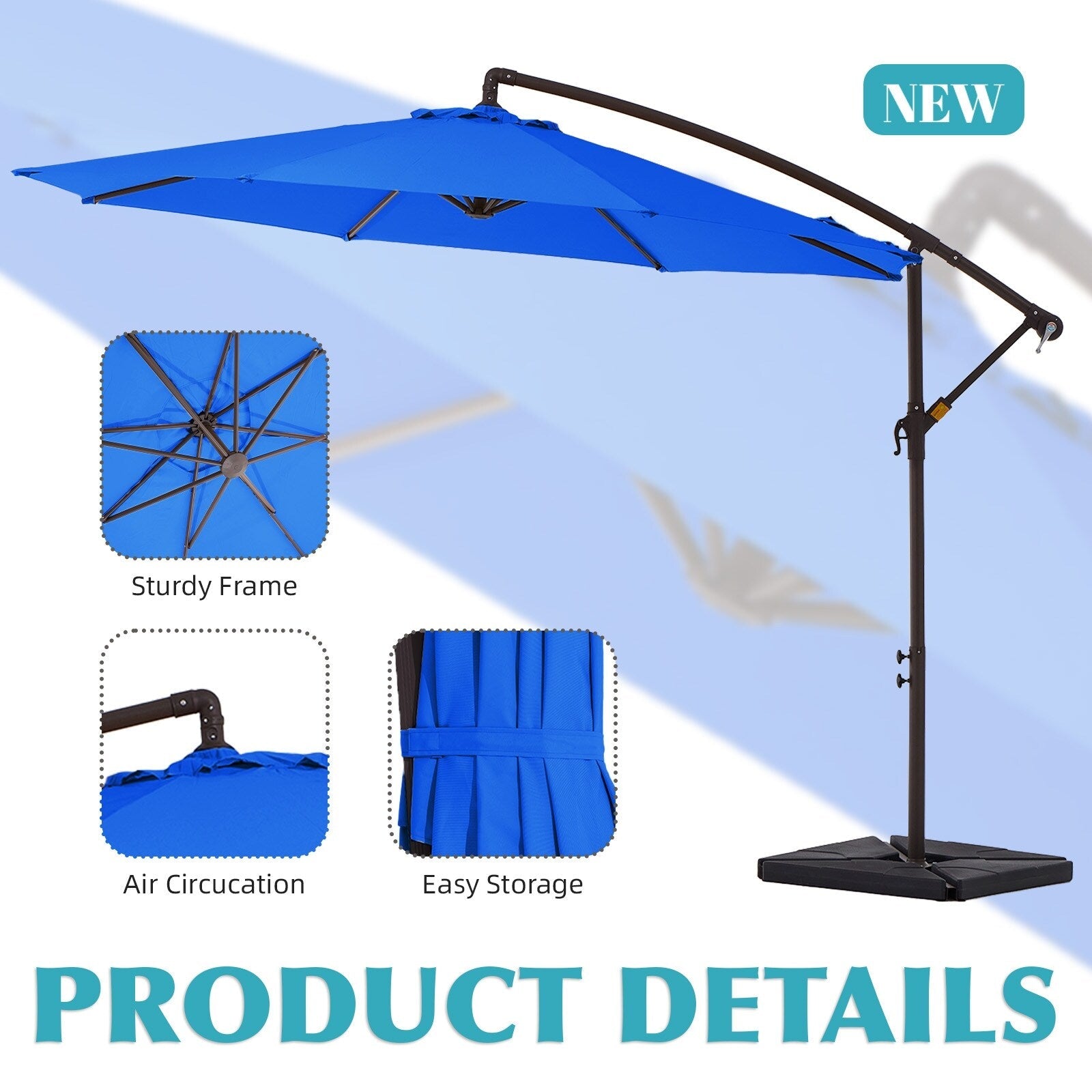 10 ft Steel Crank-lift Cantilever Umbrella With Weighted Base