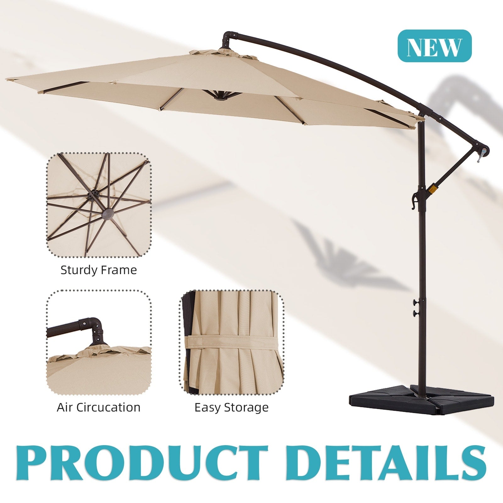 10 ft Steel Crank-lift Cantilever Umbrella With Weighted Base