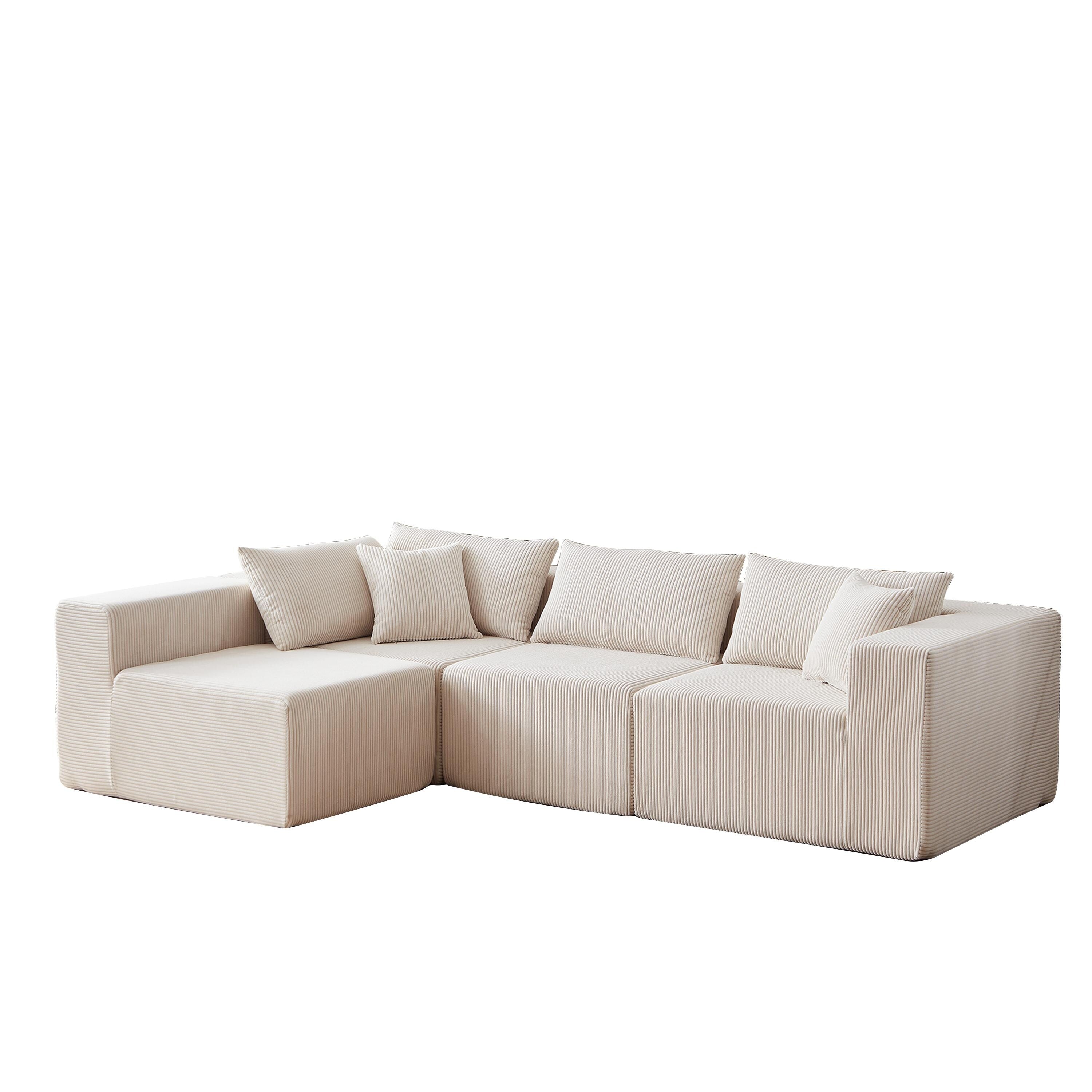 104-Inch Corduroy Modular L Shaped Sectional Sofa,Floor Couch Set,Foam-Filled Compressed Sofa,4 PC Free Combination