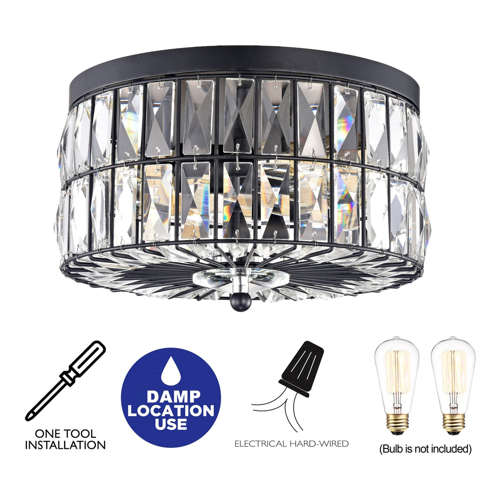C Cattleya 2-Light Incandescent Crystal Flush Mount Ceiling Light Fixture