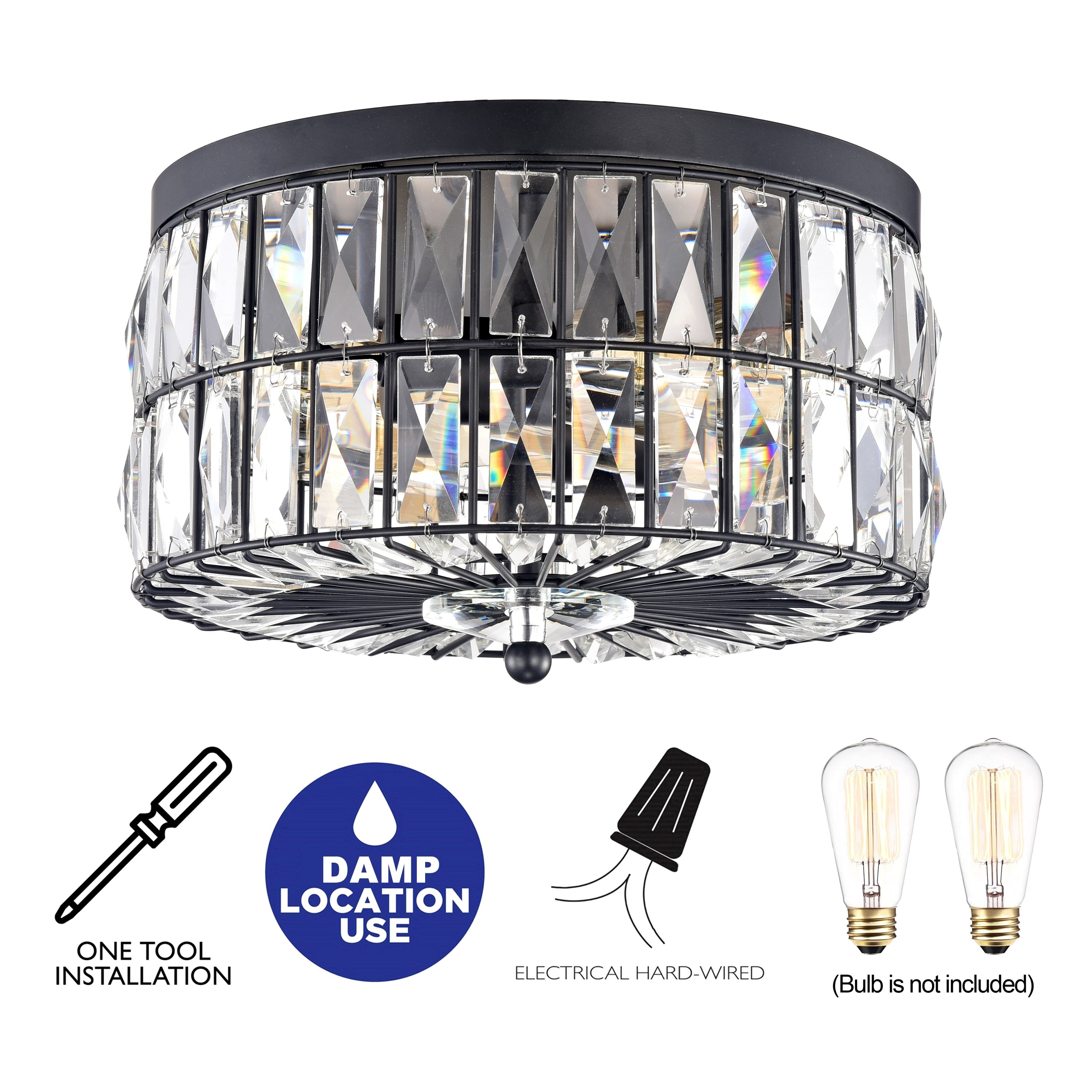 C Cattleya 2-Light Incandescent Crystal Flush Mount Ceiling Light Fixture