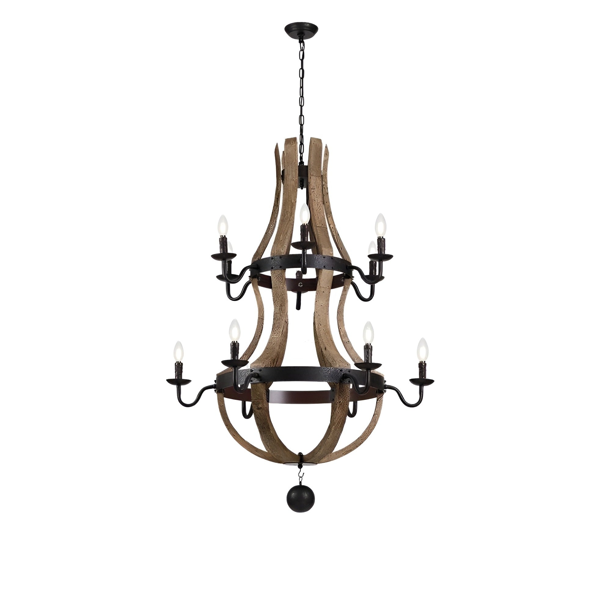 12 Light French Country Style Two Tier Wine Barrel Chandelier