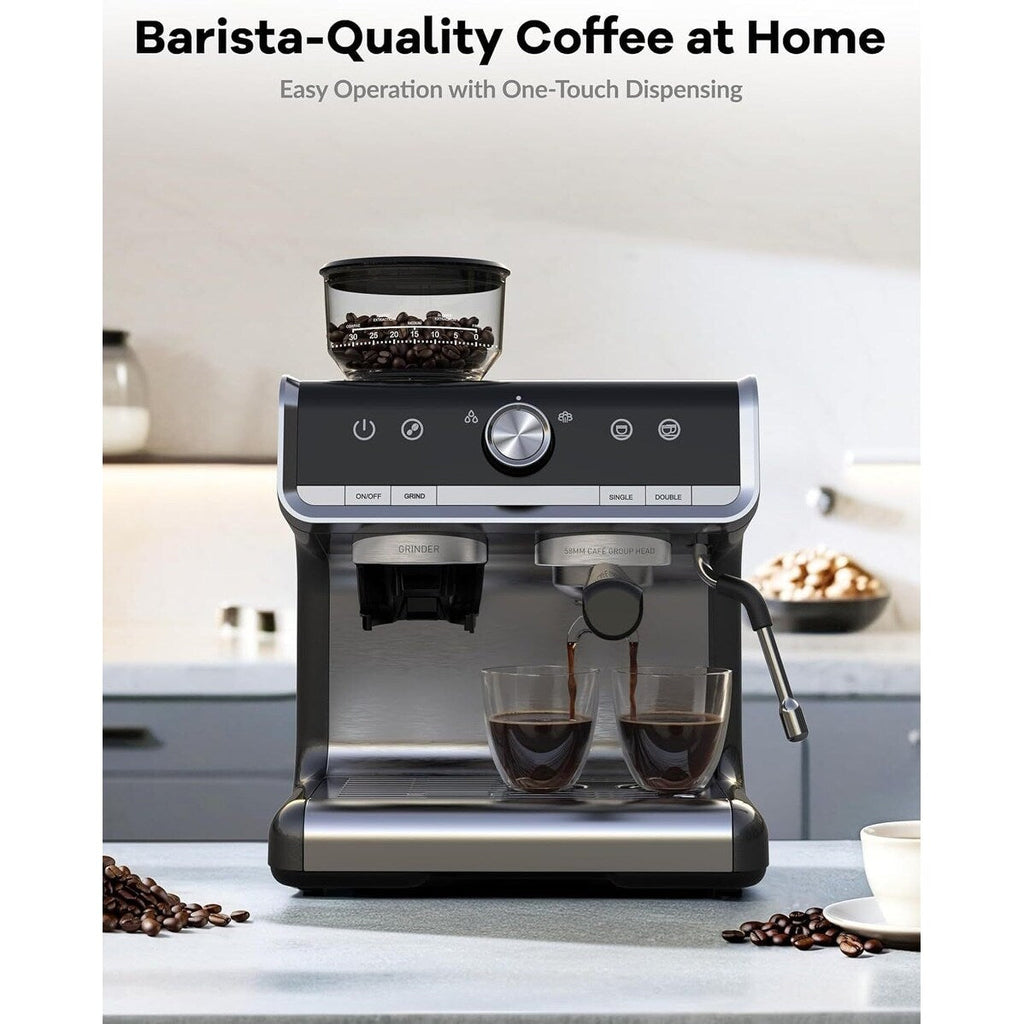20 Bar Semi Automatic Espresso Machine With Grinder and Milk Frother Wand