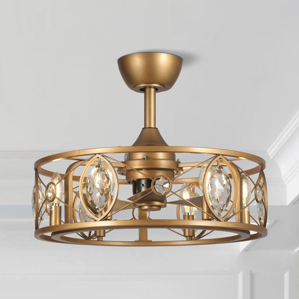 22 Modern Crystal Caged Ceiling Fan Chandelier with Remote