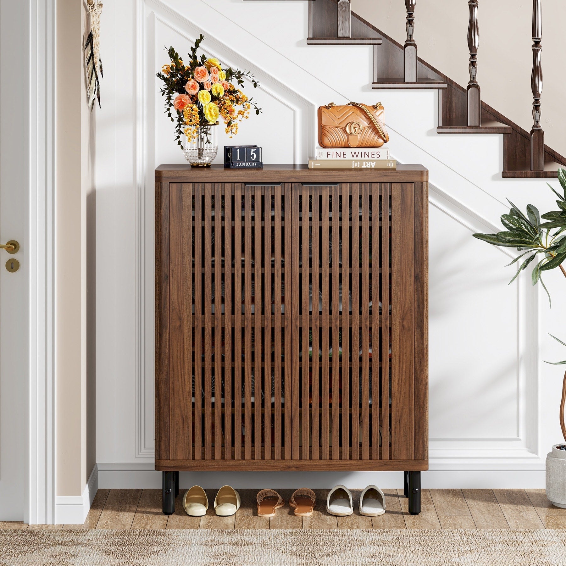 24 Pairs Shoe Storage Cabinet with Door for Entryway Living Room