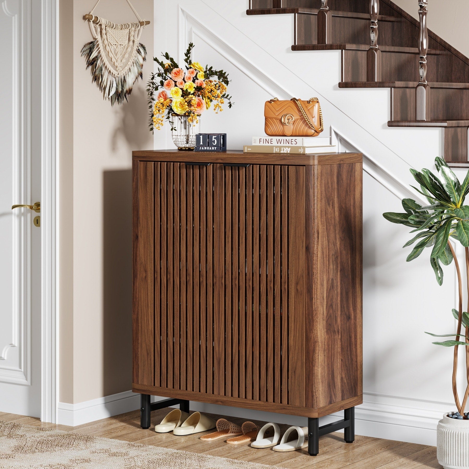 24 Pairs Shoe Storage Cabinet with Door for Entryway Living Room