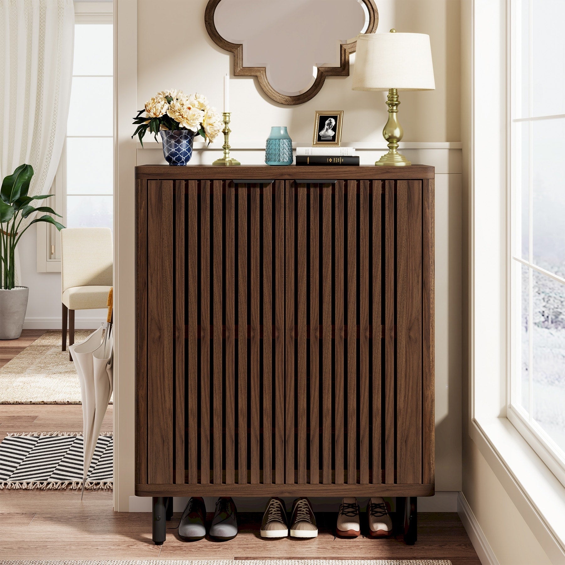 24 Pairs Shoe Storage Cabinet with Door for Entryway Living Room