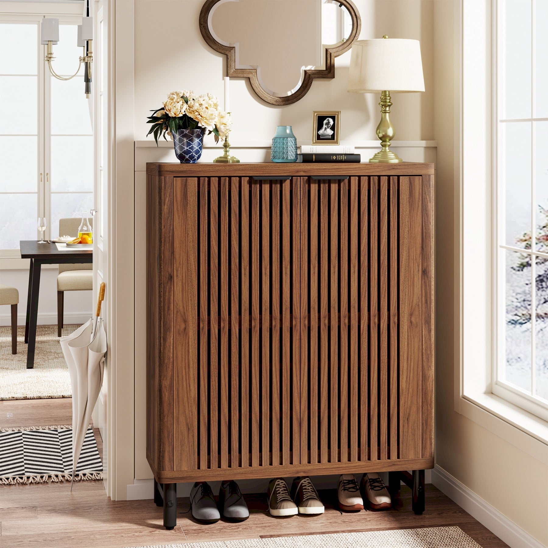 24 Pairs Shoe Storage Cabinet with Door for Entryway Living Room