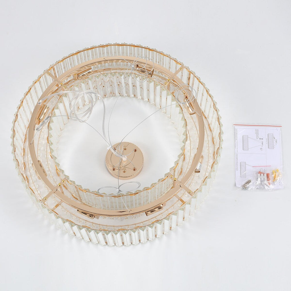 24.8 in. 8-Light Farmhouse Chandelier, Crystal Chandelier, Drum Chandelier for Dining Room Living Room Bedroom Kitchen