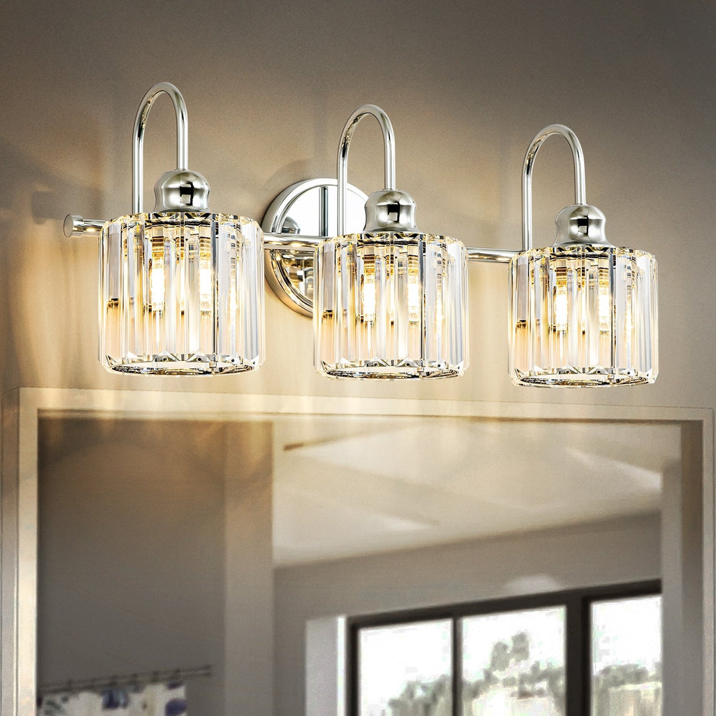 3/4-Light Modern Glam Linear Dimmable Crystal Bathroom Vanity Lights Over Mirror