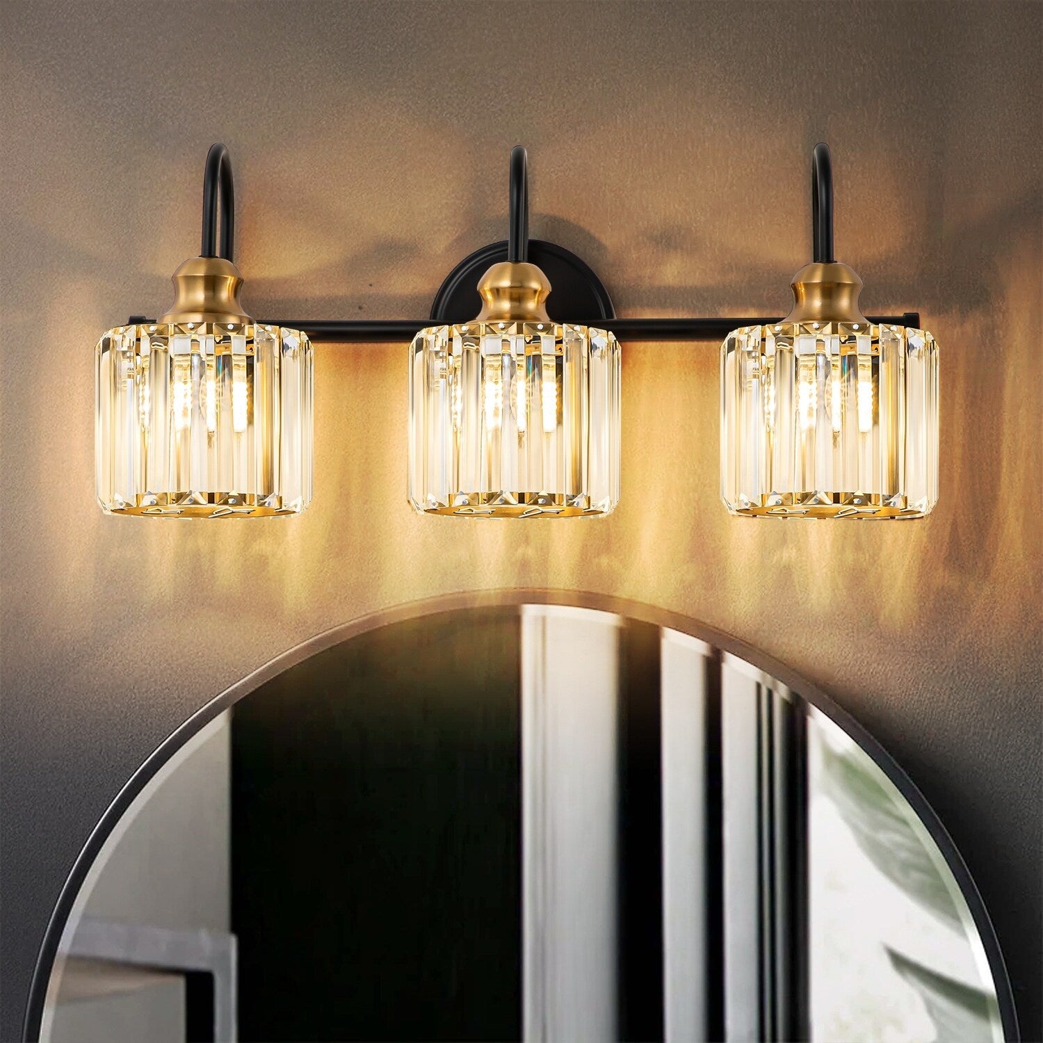 3/4-Light Modern Glam Linear Dimmable Crystal Bathroom Vanity Lights Over Mirror