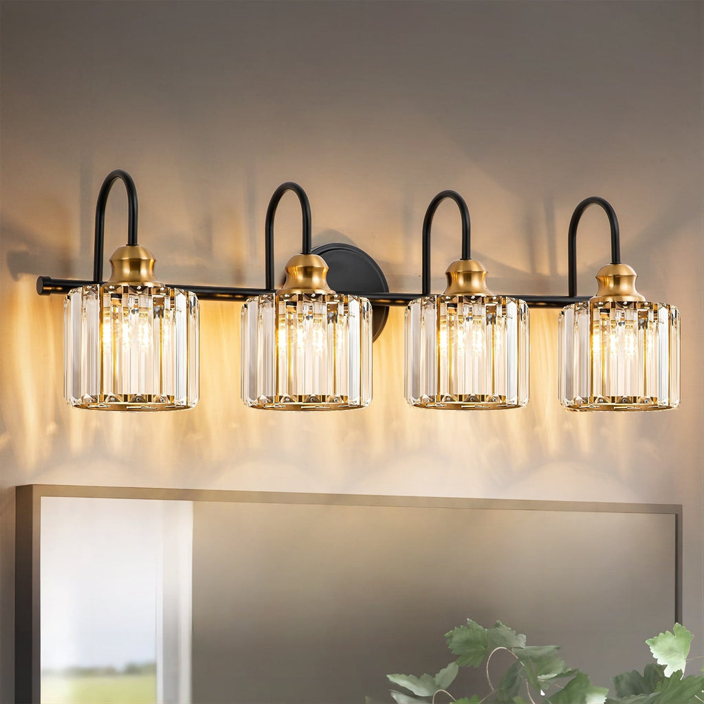 3/4-Light Modern Glam Linear Dimmable Crystal Bathroom Vanity Lights Over Mirror