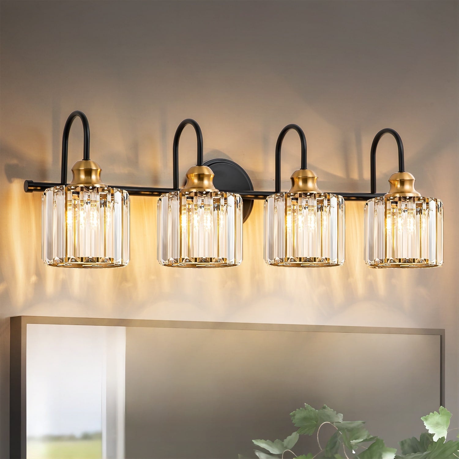 3/4-Light Modern Glam Linear Dimmable Crystal Bathroom Vanity Lights Over Mirror