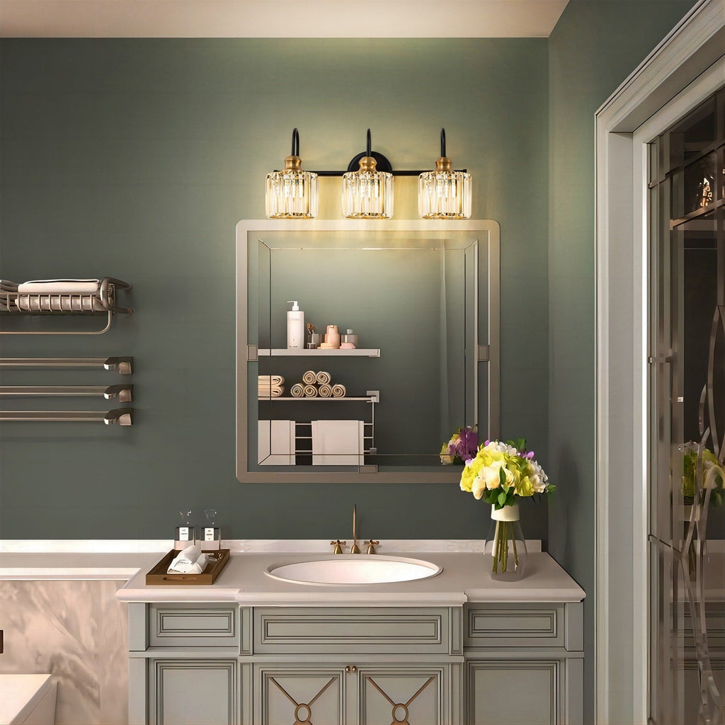 3/4-Light Modern Glam Linear Dimmable Crystal Bathroom Vanity Lights Over Mirror