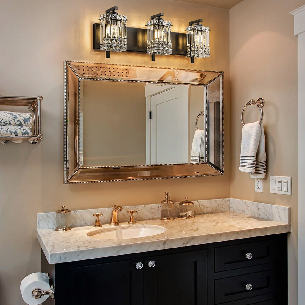 3-Light Modern Glam Bathroom Vanity Lights Crystal Wall Sconce Light for Mirror