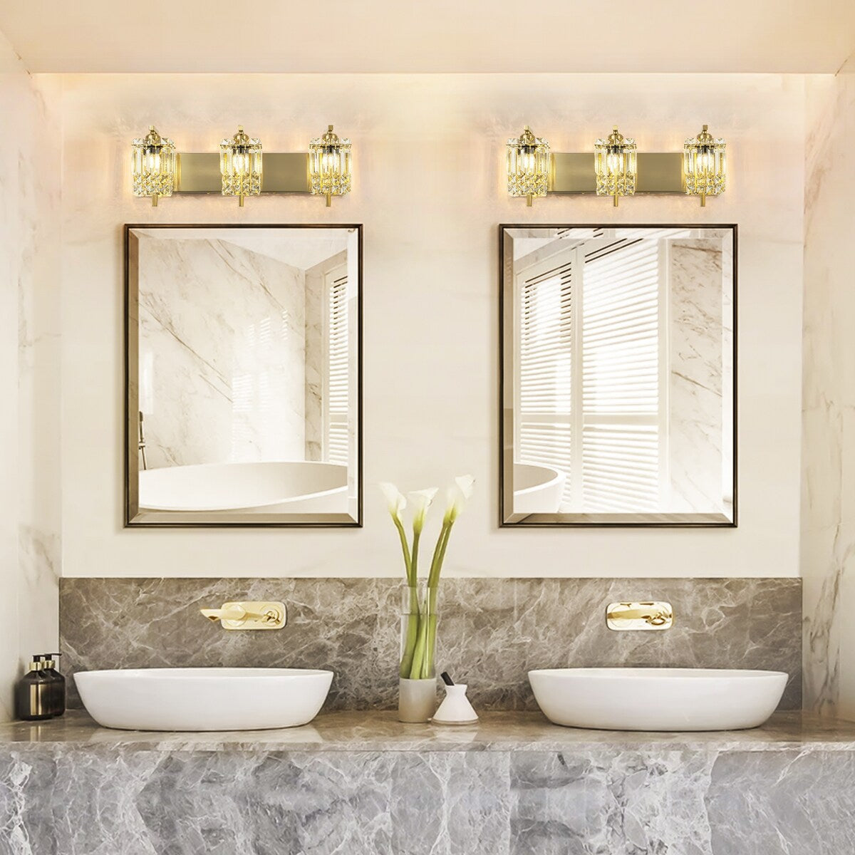 3-Light Modern Glam Bathroom Vanity Lights Crystal Wall Sconce Light for Mirror