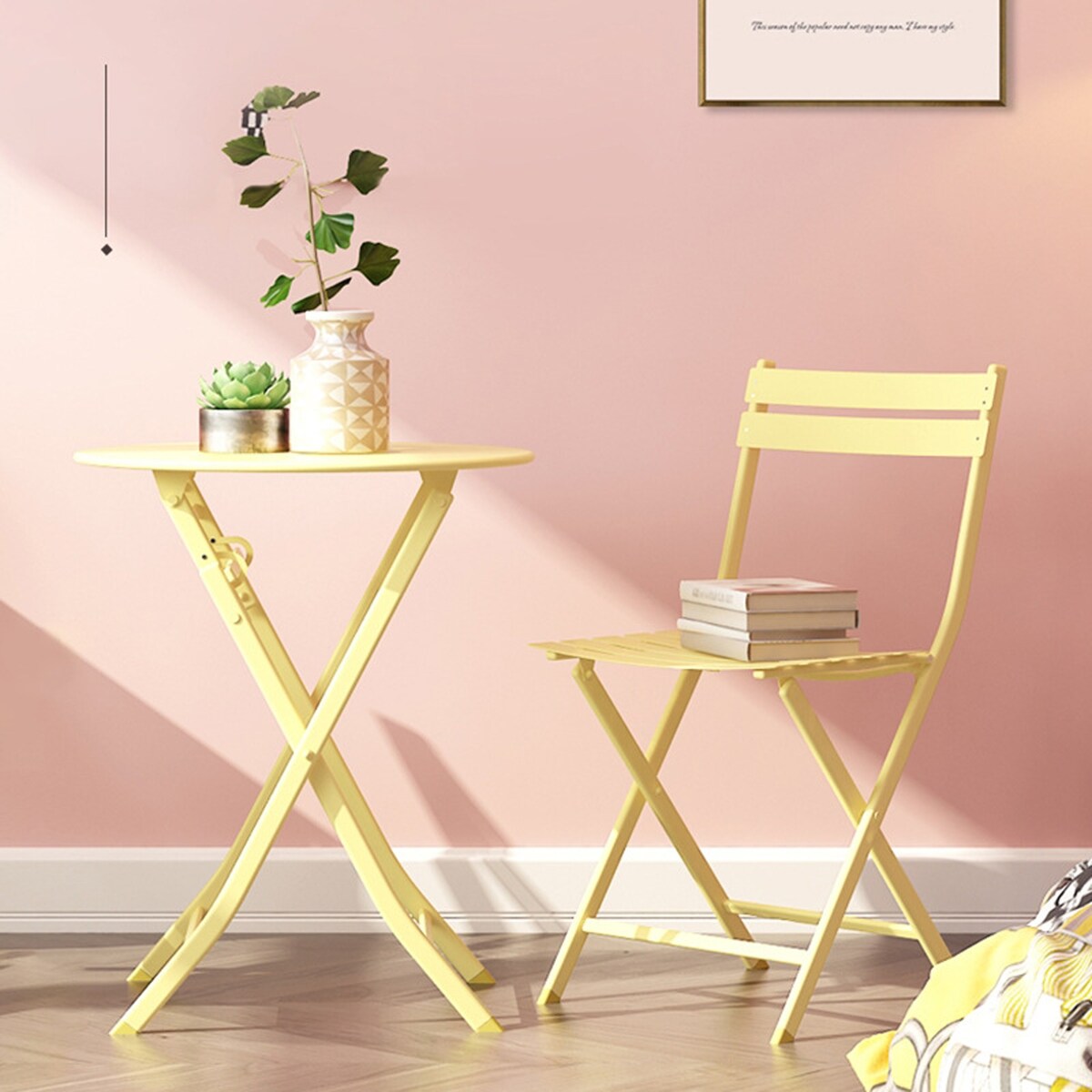 3-Piece Minimalist Patio Bistro Set of Foldable Round Table & Chairs - 3-Piece-Patio-Bistro-Set