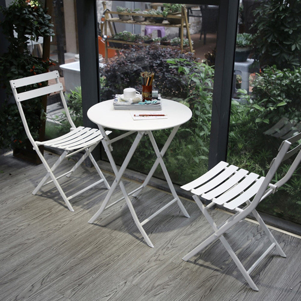 3-Piece Minimalist Patio Bistro Set of Foldable Round Table & Chairs - 3-Piece-Patio-Bistro-Set