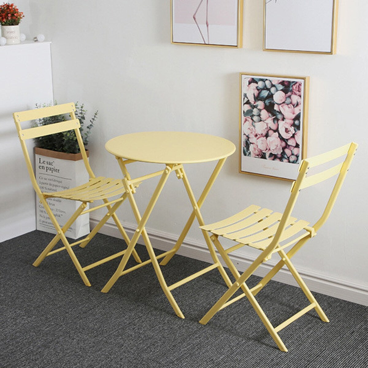 3-Piece Minimalist Patio Bistro Set of Foldable Round Table & Chairs - 3-Piece-Patio-Bistro-Set
