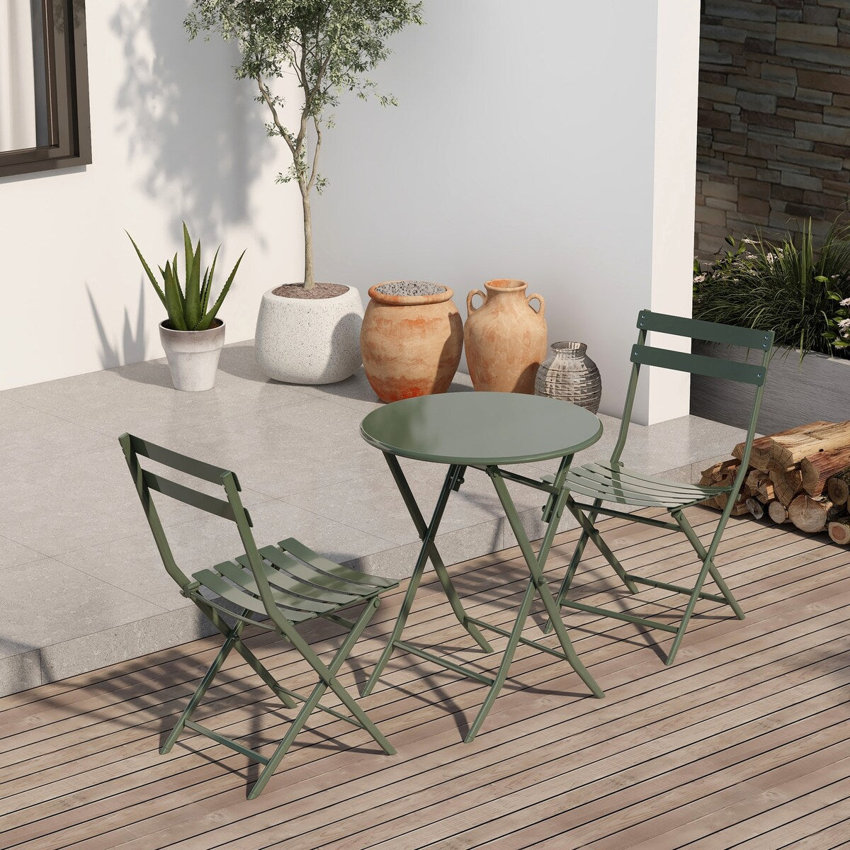 3-Piece Minimalist Patio Bistro Set of Foldable Round Table & Chairs - 3-Piece-Patio-Bistro-Set