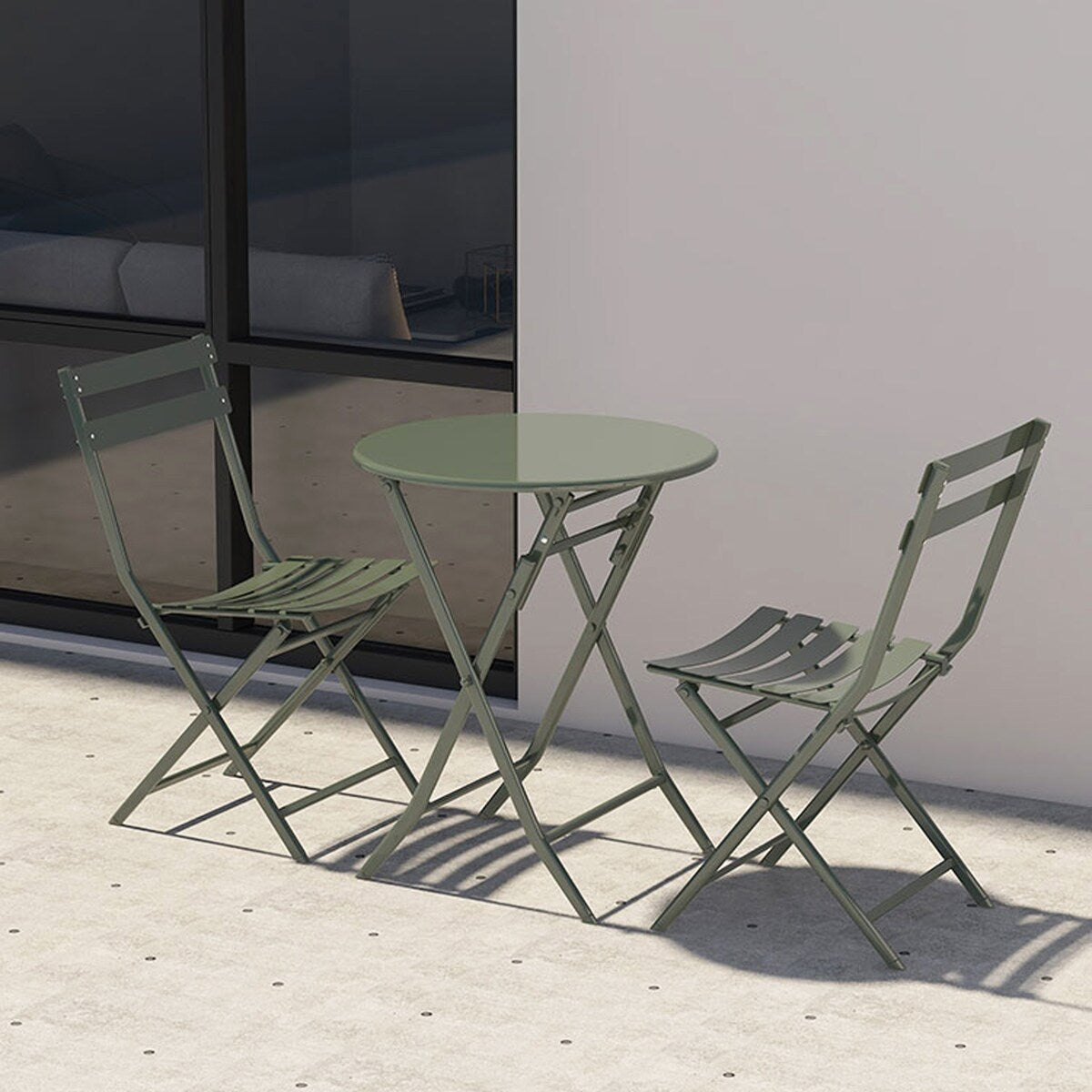 3-Piece Minimalist Patio Bistro Set of Foldable Round Table & Chairs - 3-Piece-Patio-Bistro-Set