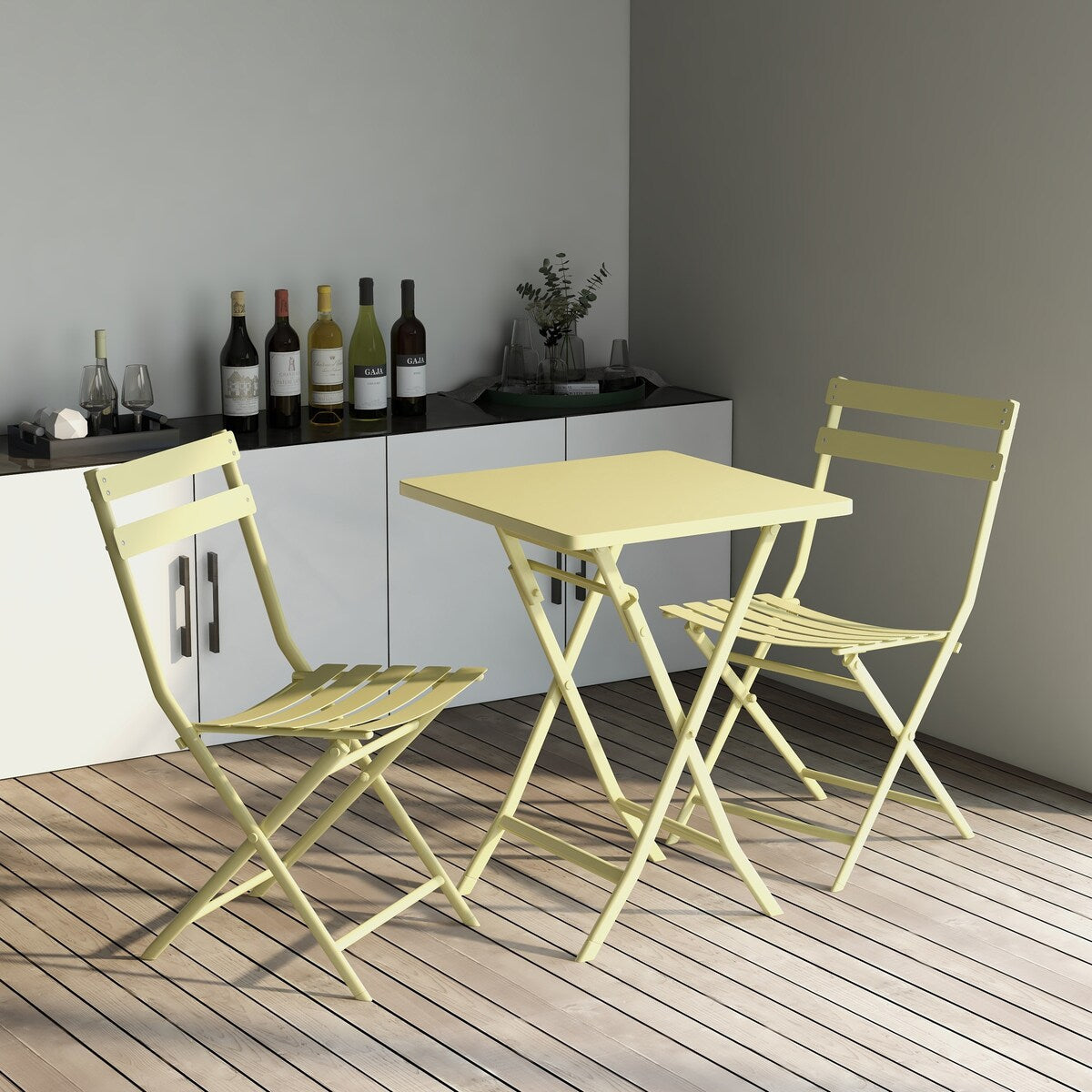 3 Piece Patio Minimalist Bistro Set Foldable Square Table & Chairs - 3-Piece