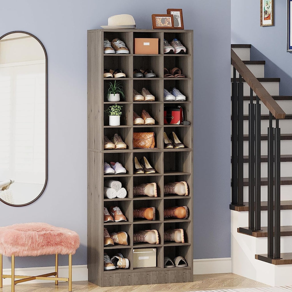 30 Pairs Tall Shoe Cabinet, 10 Tiers White Wooden Shoe Storage Rack for Closet, Entryway - 10-tier
