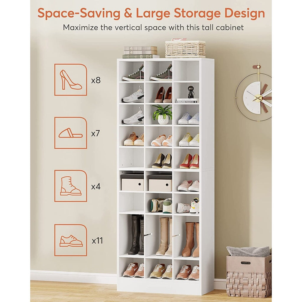 30 Pairs Tall Shoe Cabinet, 10 Tiers White Wooden Shoe Storage Rack for Closet, Entryway - 10-tier
