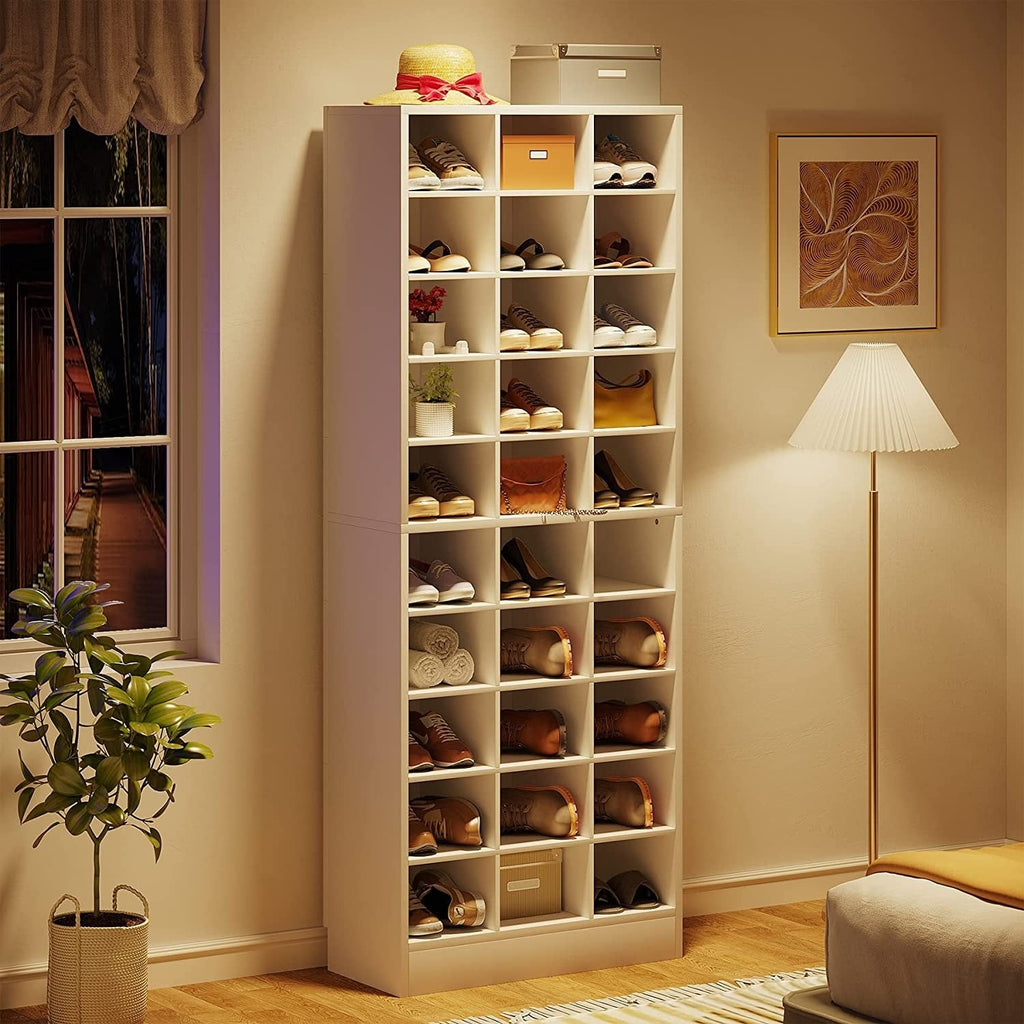 30 Pairs Tall Shoe Cabinet, 10 Tiers White Wooden Shoe Storage Rack for Closet, Entryway - 10-tier
