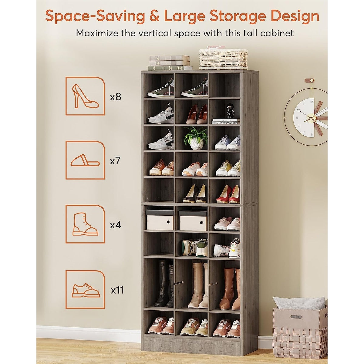 30 Pairs Tall Shoe Cabinet, 10 Tiers White Wooden Shoe Storage Rack for Closet, Entryway - 10-tier