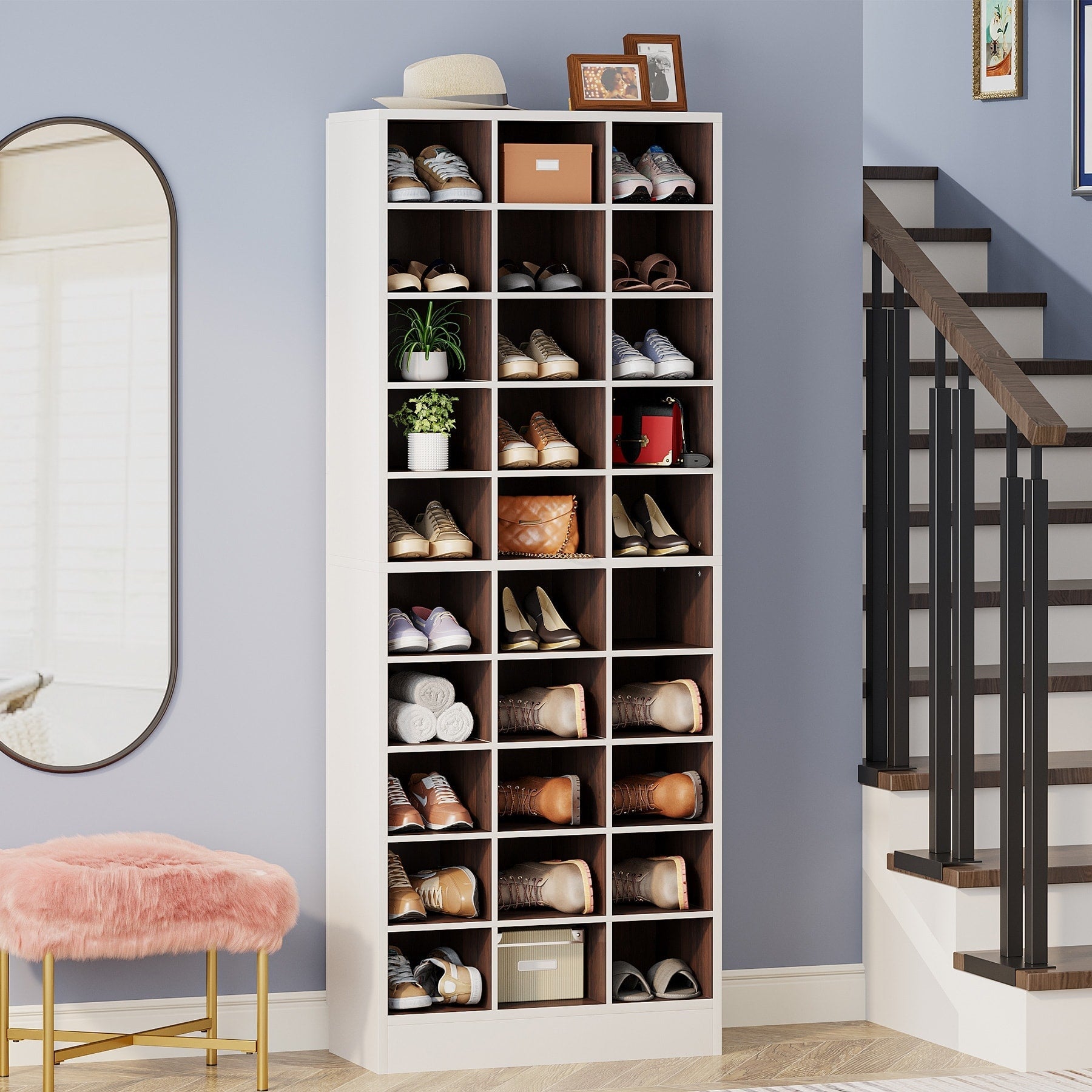 30 Pairs Tall Shoe Cabinet, 10 Tiers White Wooden Shoe Storage Rack for Closet, Entryway - 10-tier