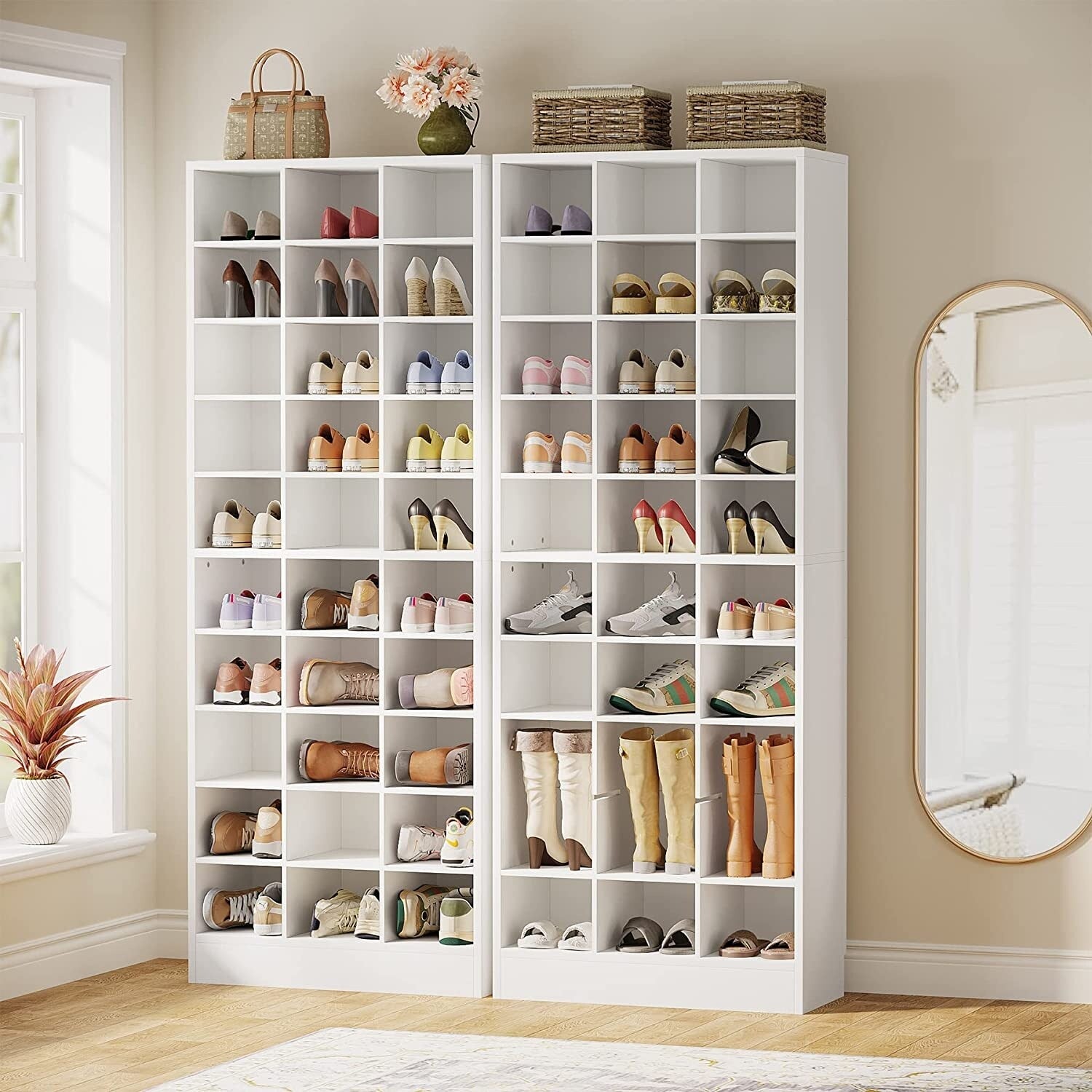 30 Pairs Tall Shoe Cabinet, 10 Tiers White Wooden Shoe Storage Rack for Closet, Entryway - 10-tier