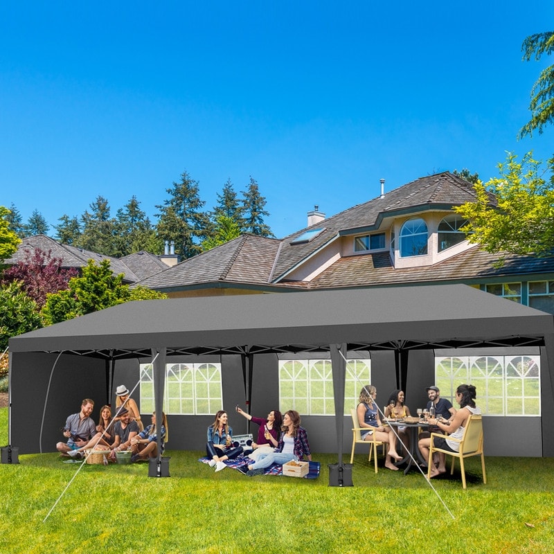 30x10FT Pop-up Oxford Cloth With 8 Sandbags and 8 Sidewalls With Tugboat Bag Canopy Gazebo - 30x10x8.8FT(WDH)