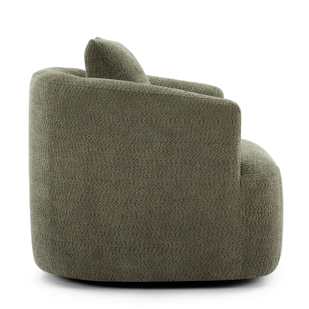 360° Swivel Chair, 38.2 Boucle Accent Chair with Throw Pillow, Upholstered Barrel Sofa Chair with Curved Armrests