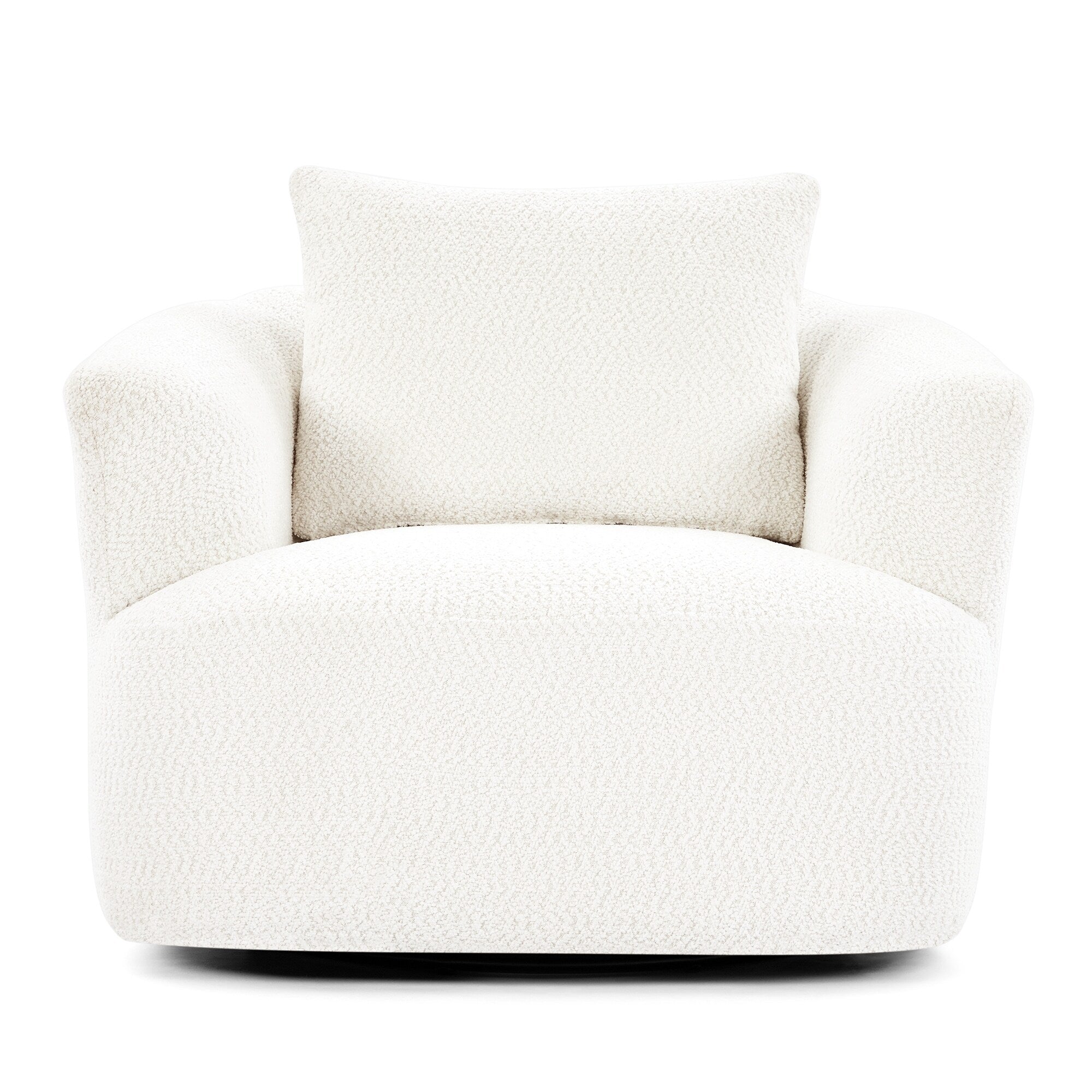360° Swivel Chair, 38.2 Boucle Accent Chair with Throw Pillow, Upholstered Barrel Sofa Chair with Curved Armrests