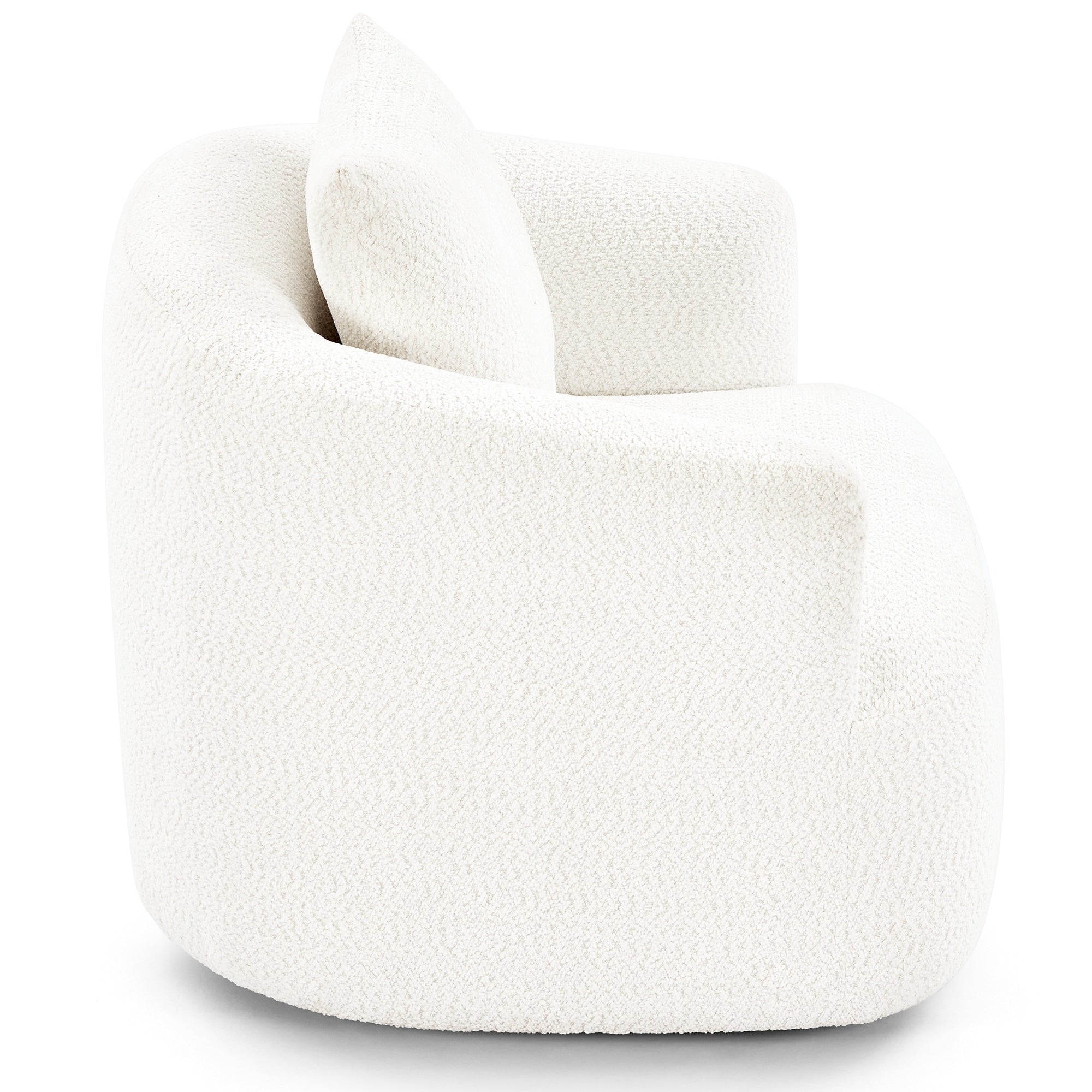 360° Swivel Chair, 38.2 Boucle Accent Chair with Throw Pillow, Upholstered Barrel Sofa Chair with Curved Armrests