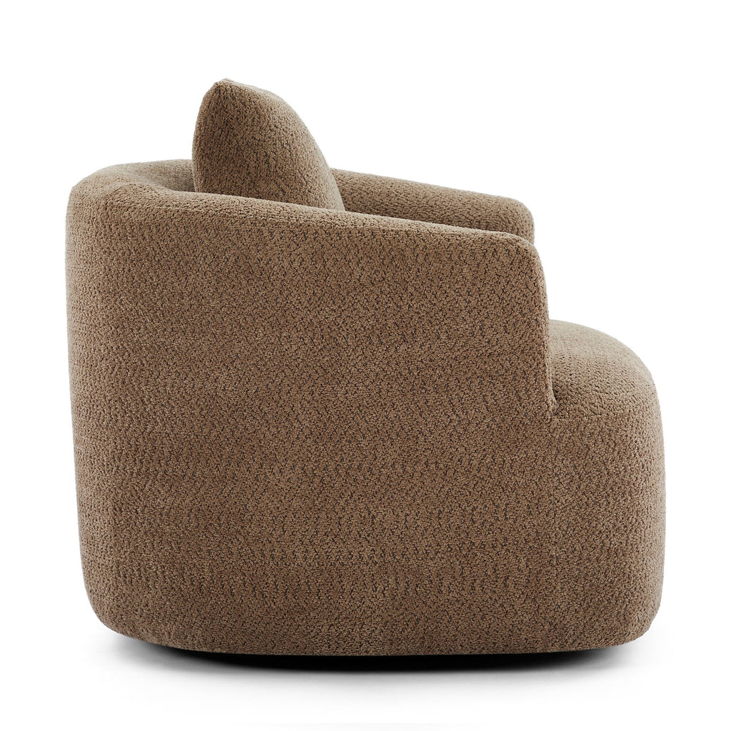360° Swivel Chair, 38.2 Boucle Accent Chair with Throw Pillow, Upholstered Barrel Sofa Chair with Curved Armrests