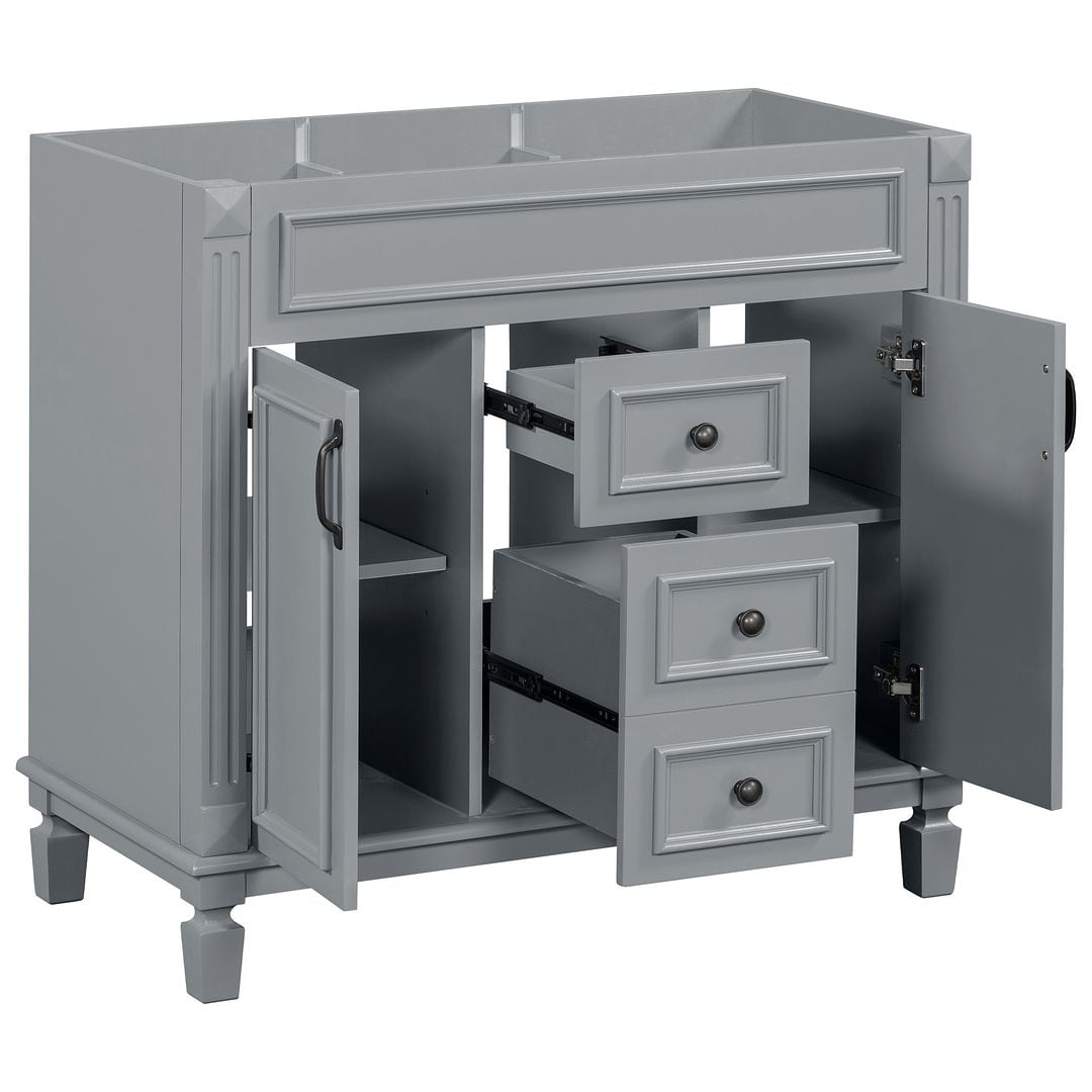 36'' Modern Bathroom Vanity with Top Sink and Mirror Cabinet,2 Doors and 2 Drawers