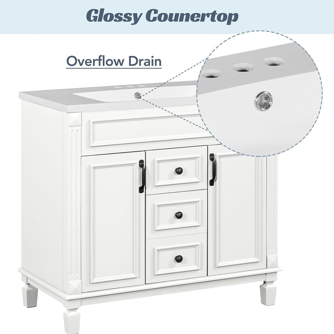 36'' Modern Bathroom Vanity with Top Sink and Mirror Cabinet,2 Doors and 2 Drawers
