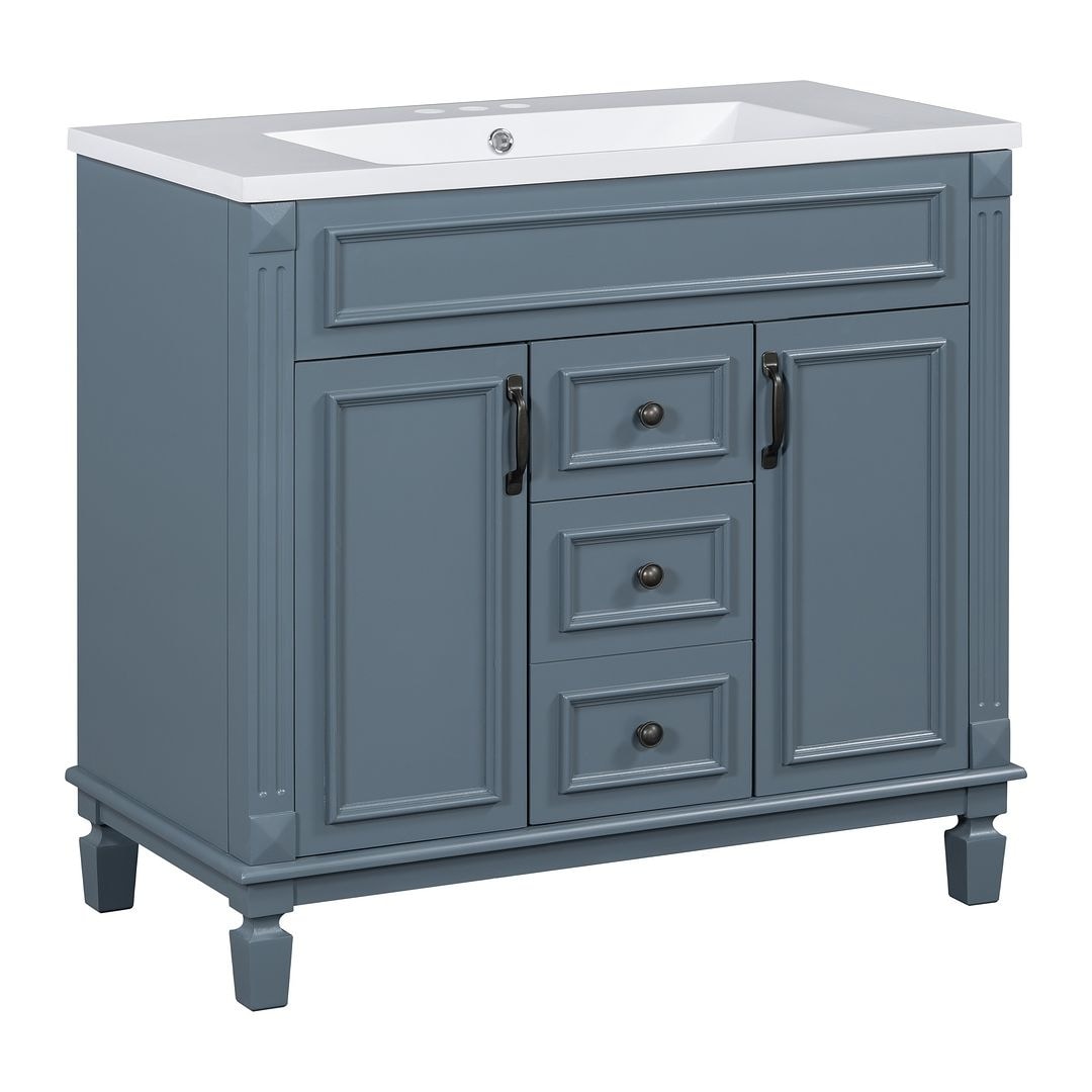 36'' Modern Bathroom Vanity with Top Sink and Mirror Cabinet,2 Doors and 2 Drawers