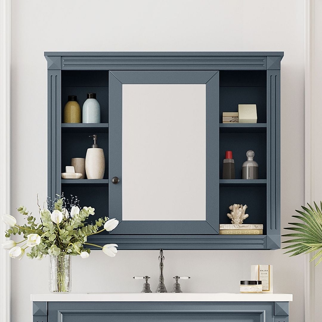 36'' Modern Bathroom Vanity with Top Sink and Mirror Cabinet,2 Doors and 2 Drawers