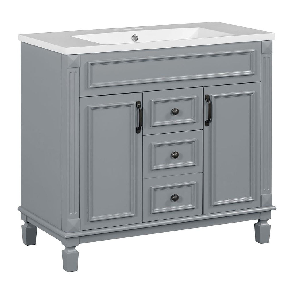 36'' Modern Bathroom Vanity with Top Sink and Mirror Cabinet,2 Doors and 2 Drawers