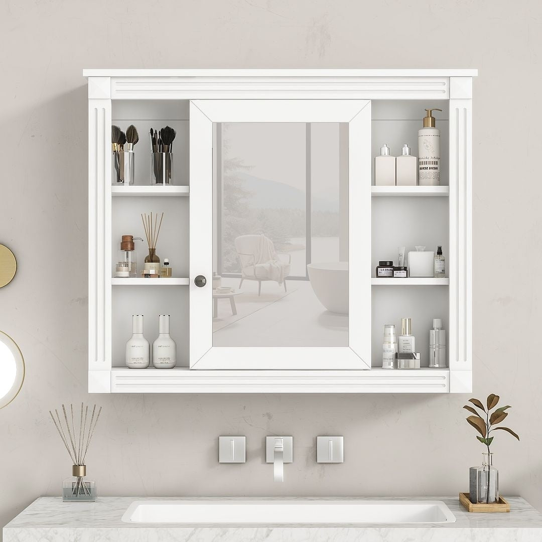 36'' Modern Bathroom Vanity with Top Sink and Mirror Cabinet,2 Doors and 2 Drawers