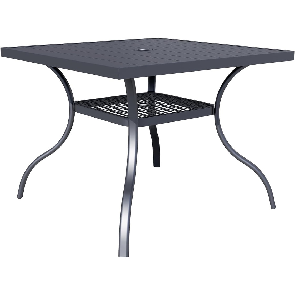 60 x 37 Outdoor Patio Rectangular Metal Slatted Dining Table with Umbrella Hole for 6 Person