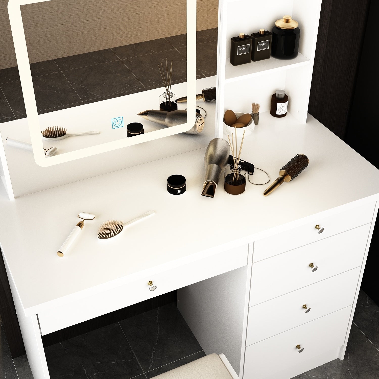39.4'' W Dresser Makeup Vanity Set with Stool and Mirror Room