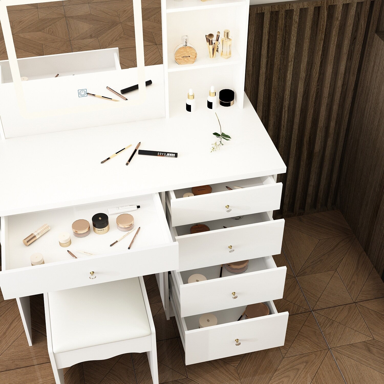 39.4'' W Dresser Makeup Vanity Set with Stool and Mirror Room